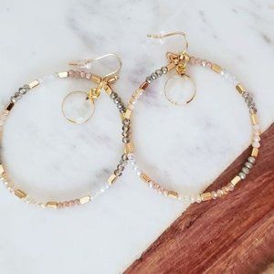 Rainbow Moonstone Crystal Hoop Beaded Earrings